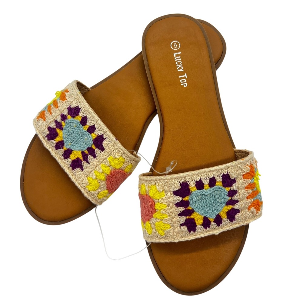 NWOT Lucky‎ Top ONO-1K Girls Slide Sandals 5 Embellished Woven Strap Colorful